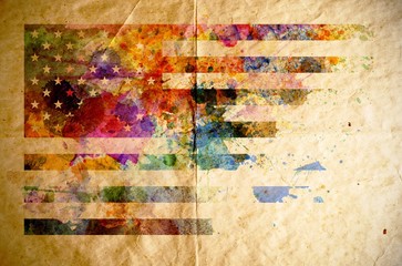 Watercolor USA flag, old paper background