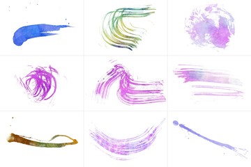 Watercolor splashes set on white