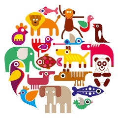 Obraz premium Zoo Animals - round vector illustration