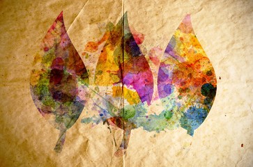 Watercolor leaves, old paper background
