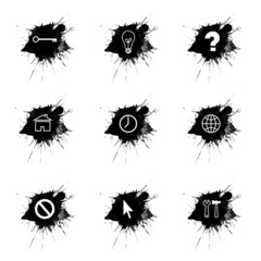 Ink splatter, internet icons set on white background