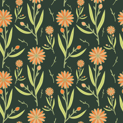 Seamless floral pattern with red flowers