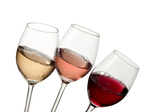 Glasses With Red, Rose And White Wine