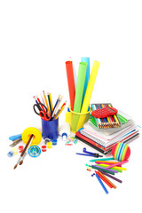 Fototapeta premium School and office supplies on white background. Back to school.