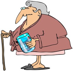 Old woman with teeth in a glass