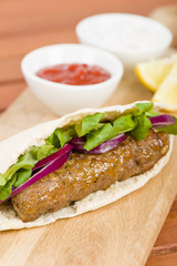 Seekh Kebab in Pita Bread - Grilled minced meat kebab sandwich