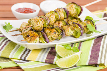 Lime, Mint & Coriander Chicken Kebabs. Barbeque food!