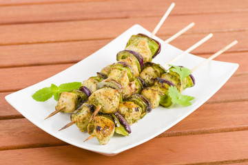 Lime, Mint & Coriander Chicken Kebabs. Barbeque food!