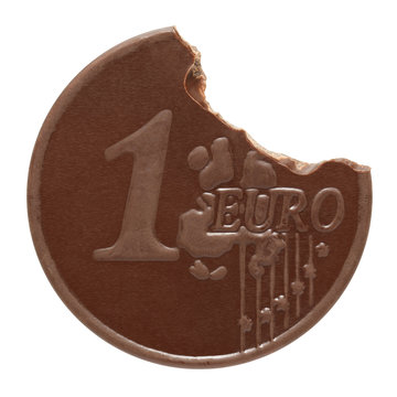 Chocolate euro on a white background