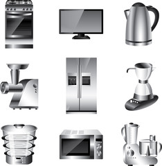 kitchen appliances detailed vector set