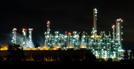 Oil refinery at night in Rayong, Thailand