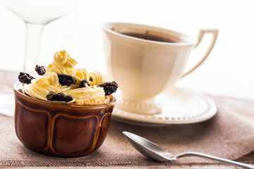 creamy dessert sweet coffee cup black wooden board