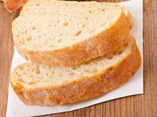 slices of white bread on a wooden table