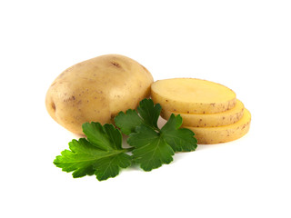 Potato with slices and green parsley isolated