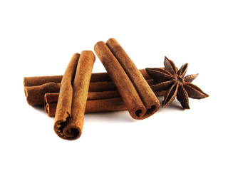 Cinnamon sticks and anise star. Isolated