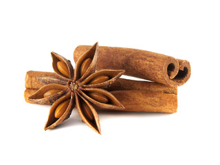 Cinnamon sticks and anise star. Isolated