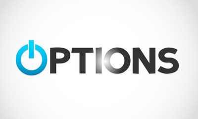 Options word with power icon