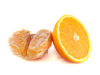 Sliced half orange with cleaned orange isolated