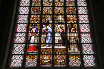 Vitrail de la Cathédrale Saints Michel et Gudule à Bruxelles, Belgique