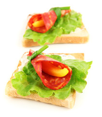 Salami rolls with paprika pieces inside,