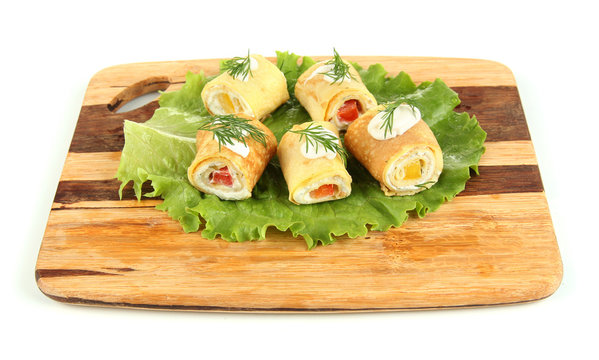 Egg rolls with cheese cream and paprika,