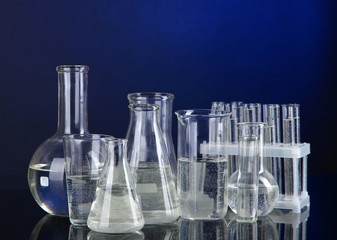 Test tubes on blue-black background