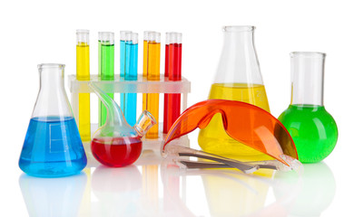 Test-tubes with colorful liquids isolated on white