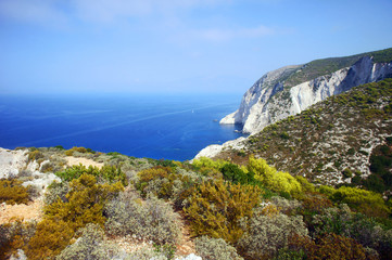 Cliff face with white rocks on Zakynthos island, Greece