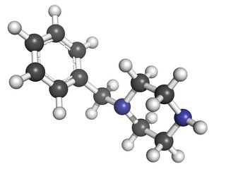 1-benzylpiperazine (BZP) recreational drug, molecular model.