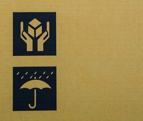 Fine image close-up of grunge black fragile symbol on cardboard
