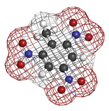 Trinitrotoluene (TNT) explosive molecule, chemical structure