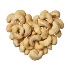 Cashew nuts heart isolated on white background