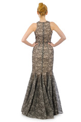 Woman in fashion dress concept on white