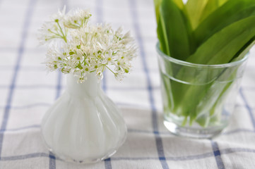 Frischer Bärlauch mit Bärlauchblüte