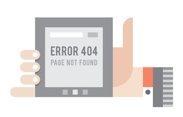 Error 404 Page not found error on the screen of internet tablet