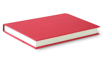 Blank red book lying down isolated on white with clipping path.