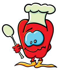 Funny cartoon pepper is the cook
