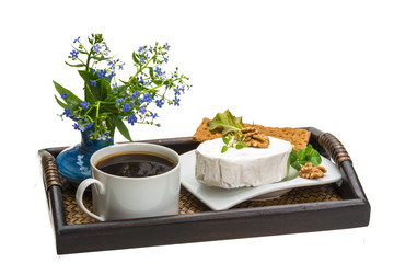 Breakfast with coffee, and cheese