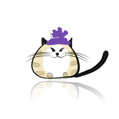 Funny cat in fashion hat for your design