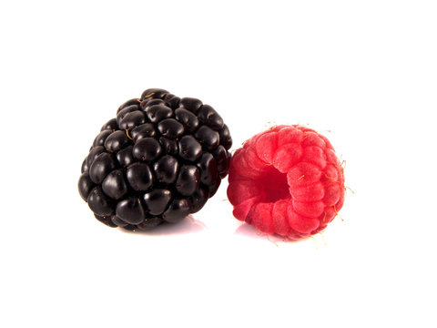 Fresh raspberry and blackberry isolated on white
