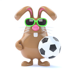 Chocolate bunny plays football