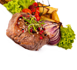 Grilled steak isolated on white background 
