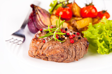 Grilled steak isolated on white background 