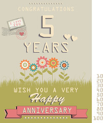Template of anniversary, jubilee or birthday card retro style