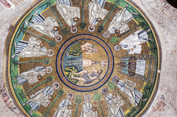 Fototapeta na wymiar Wonderful dome of the Arian Baptistry, Ravenna, Italy