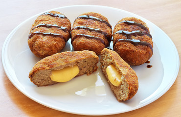 Fototapeta premium Menchi-katsu with cheese. Japanese Dish.