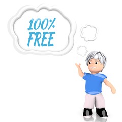 3d graphic of a isolated free sign  thought by a 3d character