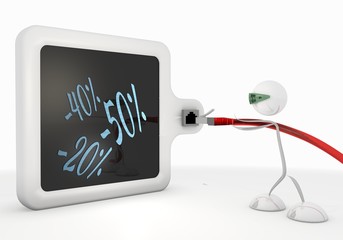 discount symbol with futuristic 3d character