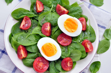 Salat mit Spinat, Ei und Tomaten