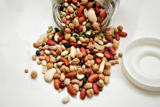 Jar of Mixed Beans Spilling Out